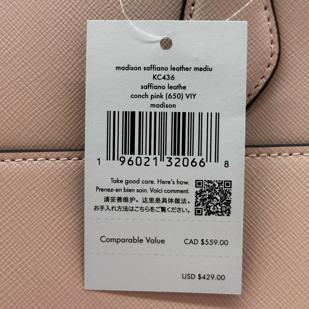Kate Spade Madison Printed Medium Satchel Bag Conch Pink - Picture 13 of 13